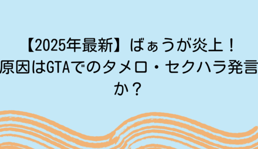【2025年最新】ばぁうが炎上！原因はGTAでのタメ口・セクハラ発言か？