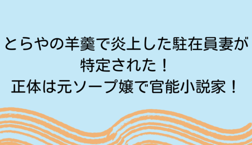 とらやの羊羹で炎上した駐在員妻が特定された！正体は元ソープ嬢で官能小説家！